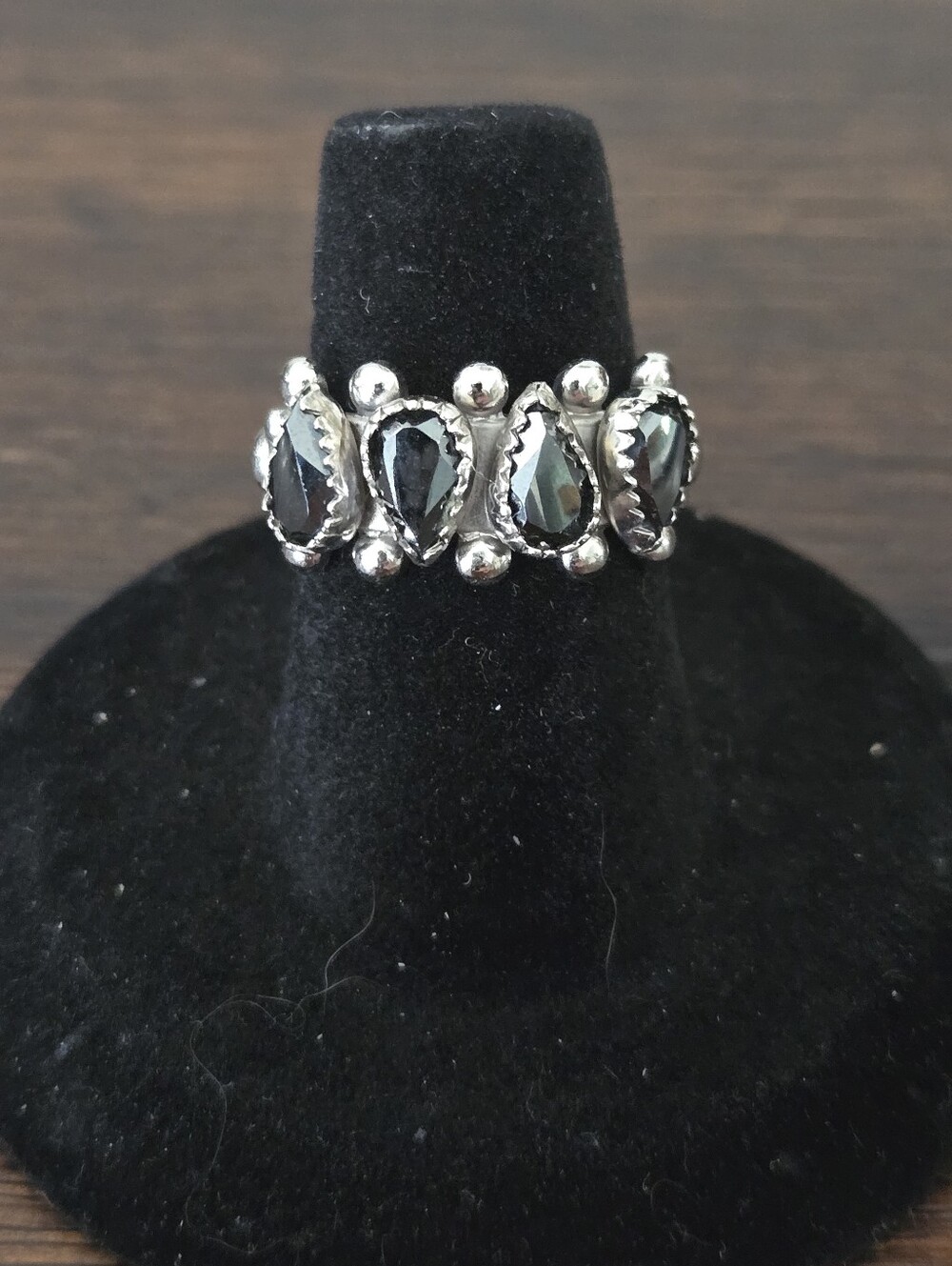 VTG 70s Wheeler Manufacturing Co Sterling Silver Black Hematite Teardrop Ring 6